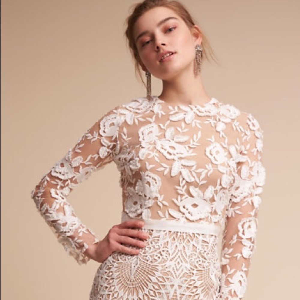BHLDN Tiana Dress NTW Ivory Illusion Appliqué Lace